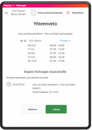 Ohjekuva hoitoaikojen yhteenvedosta