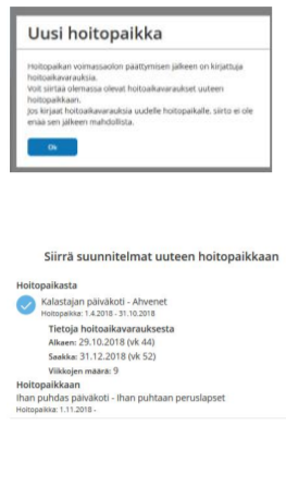 Ohjekuva suunnitelmien siirtämisestä uuteen hoitopaikkaan