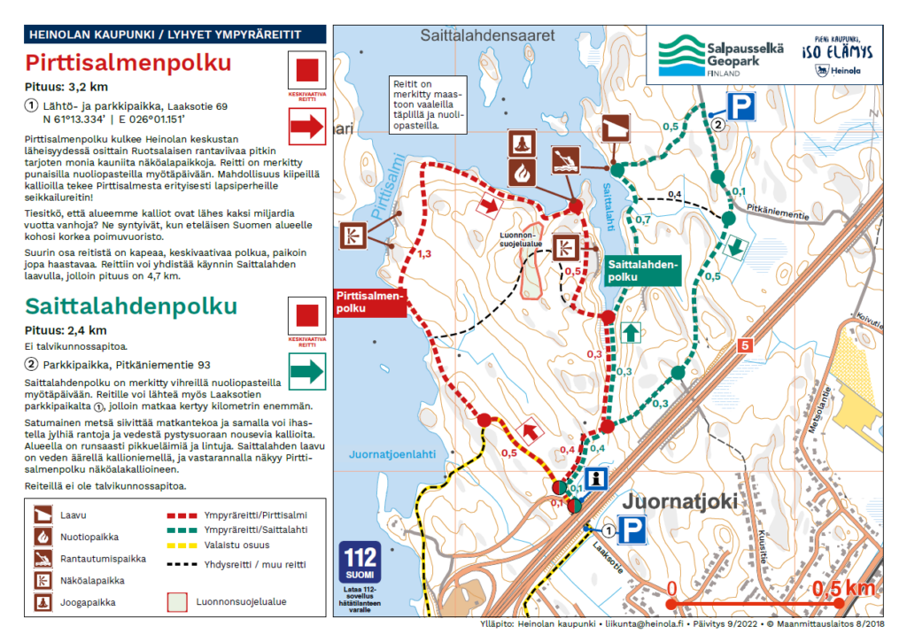 Saittalahdeni ja Pirttisalmen ulkoilukartta.