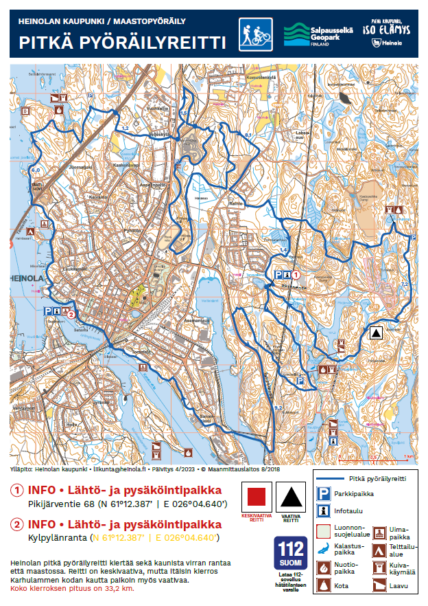 Pitkä pyöräilyreittikartta